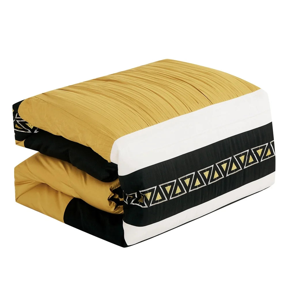 Luxurious Yellow Embroidered Queen Bedding Set Soft Microfiber