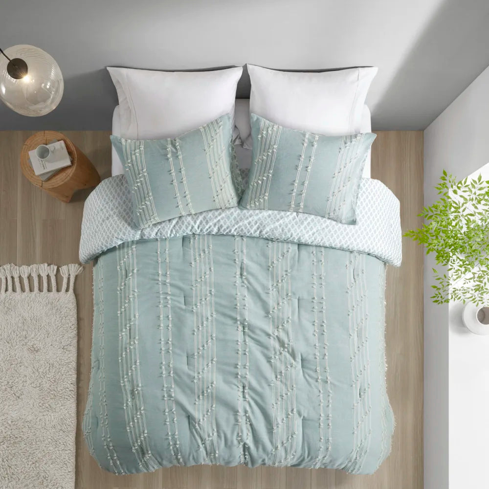 Aqua Cotton Jacquard Comforter Set for Cozy Bedrooms