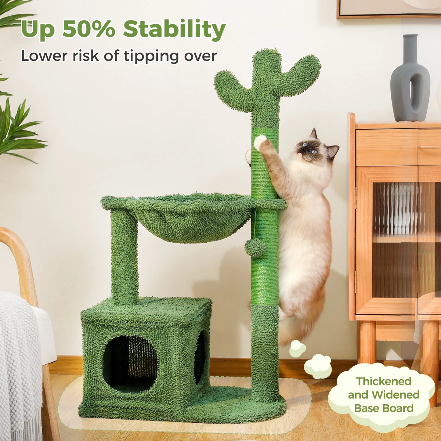 Cactus Cat Tree With Condo Hammock And Dangling Ball