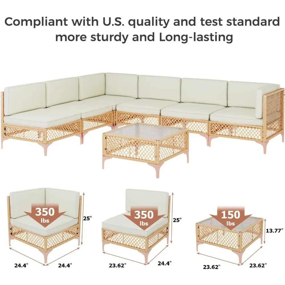 Outdoor Patio Wicker Furniture Set with Cushions and Glass Table