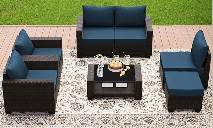 Modern Outdoor Wicker Sectional Sofa Conversation Set for Patios