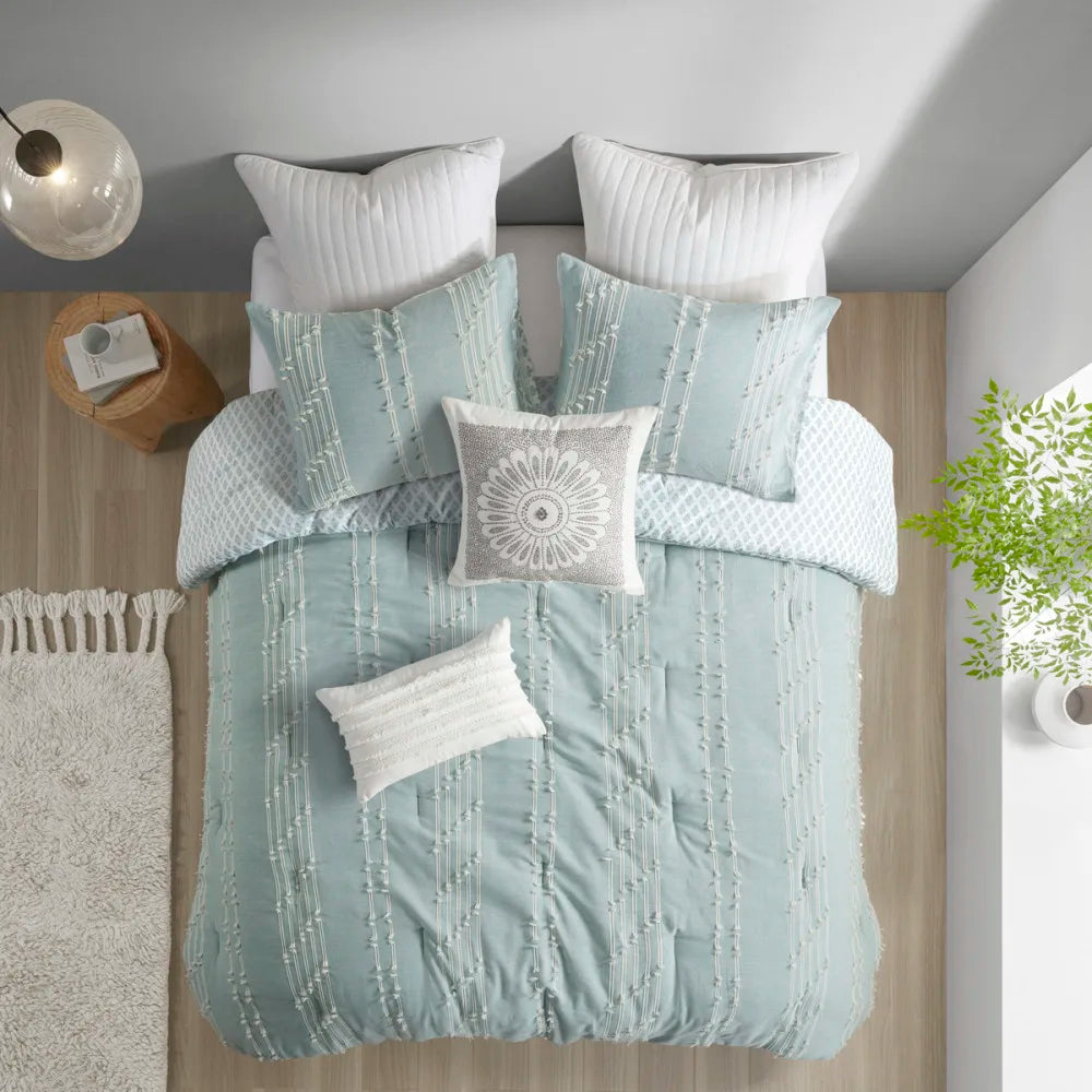 Aqua Cotton Jacquard Comforter Set for Cozy Bedrooms