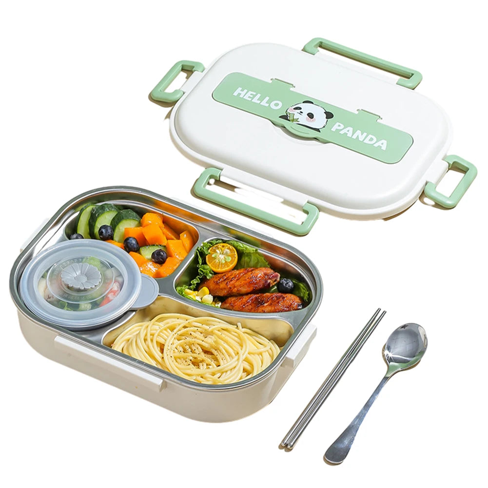 Panda Stainless Steel Thermal Lunch Box with Cutlery Set