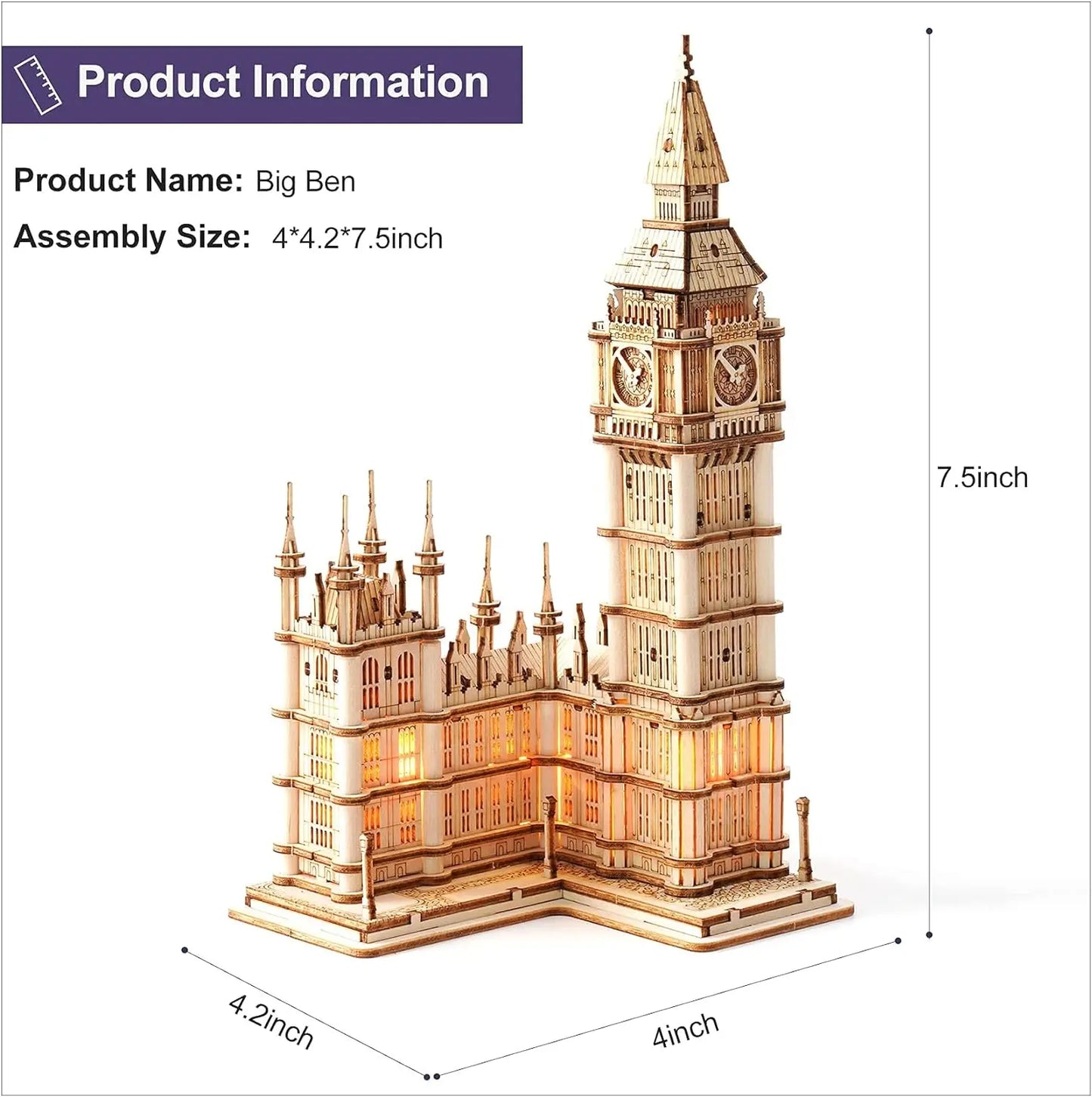 Robotime 3D Wooden Puzzle Kit Tower Bridge Big Ben Set