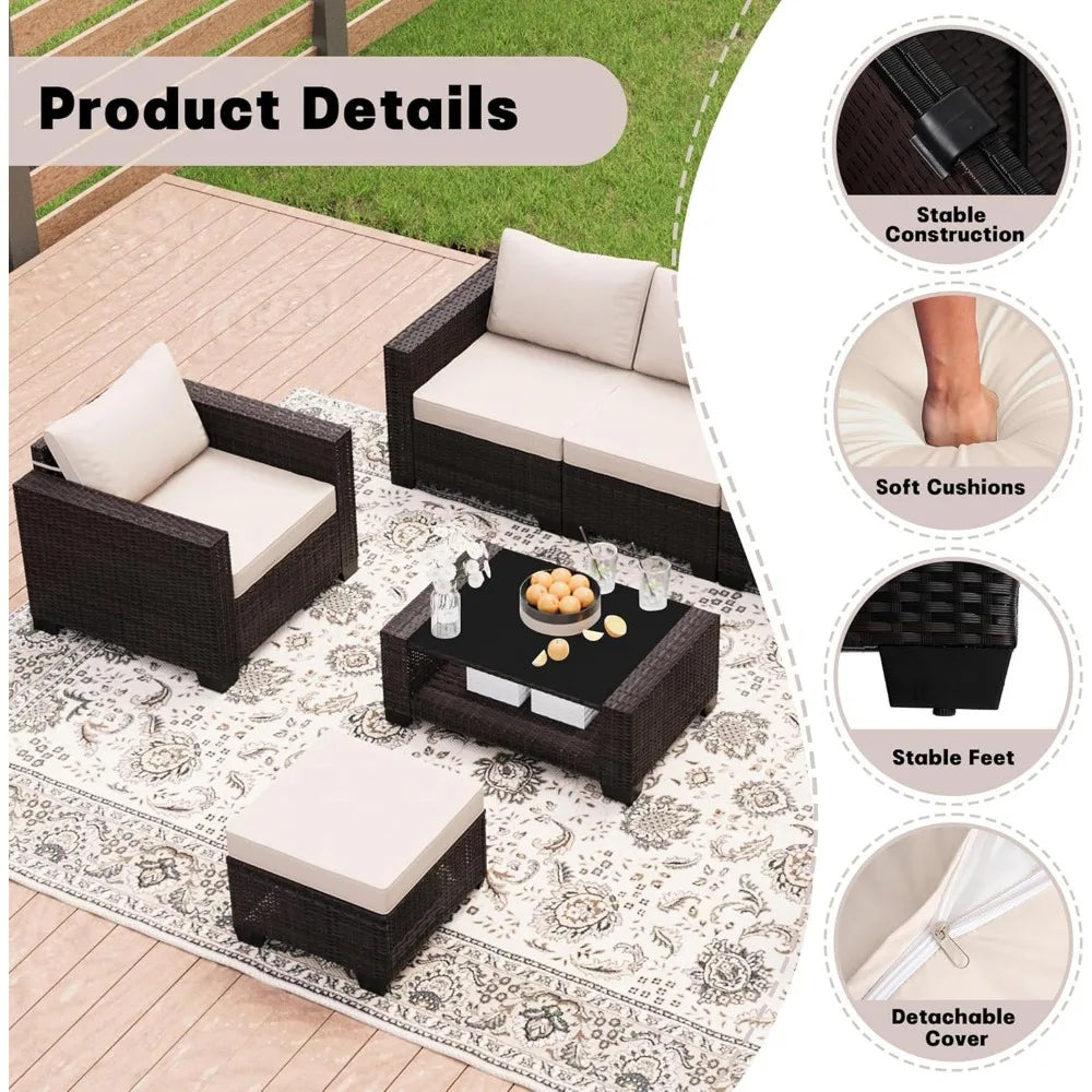 Modern Outdoor Wicker Sectional Sofa Conversation Set for Patios