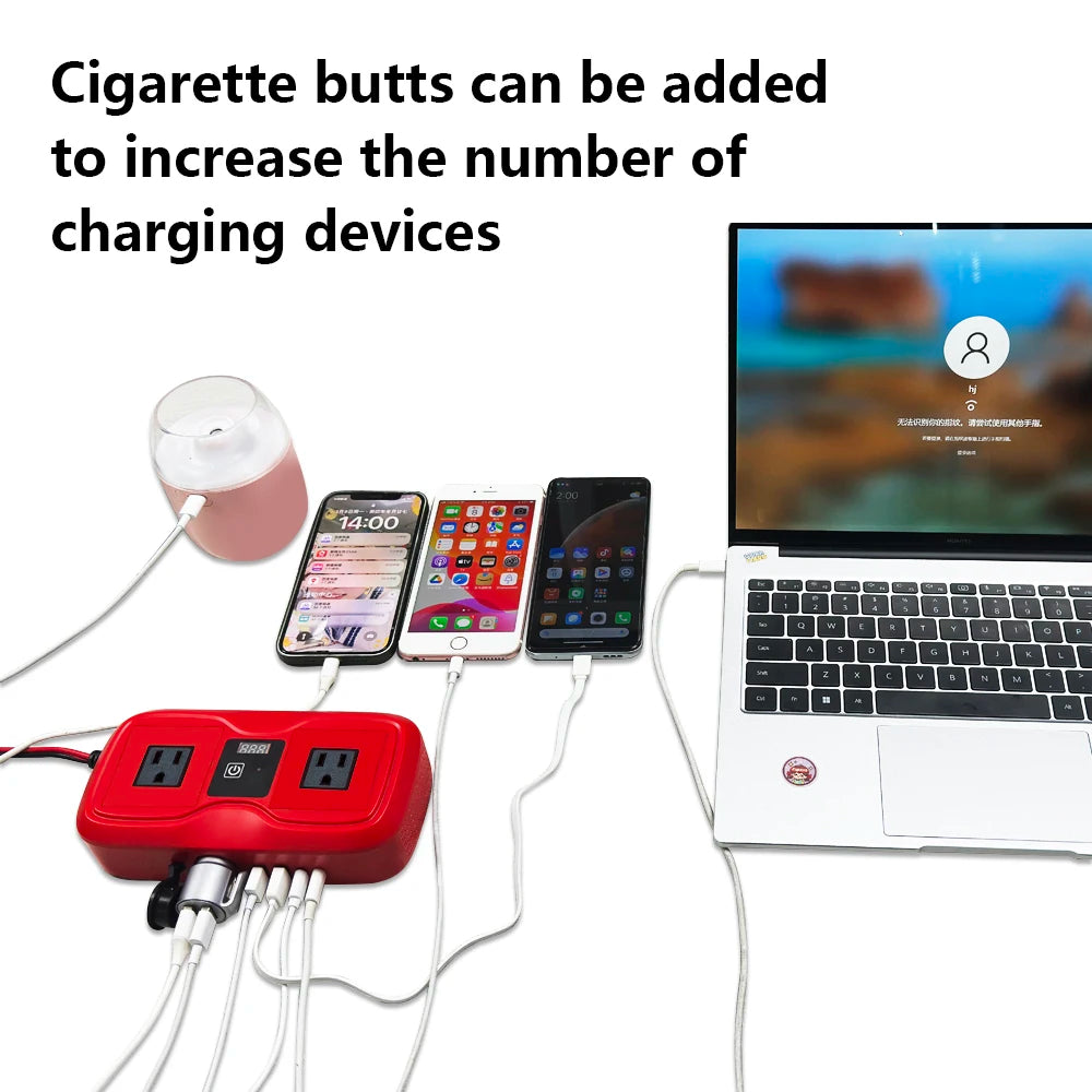 200W Car Inverter DC To AC Power Converter With Fast Charging