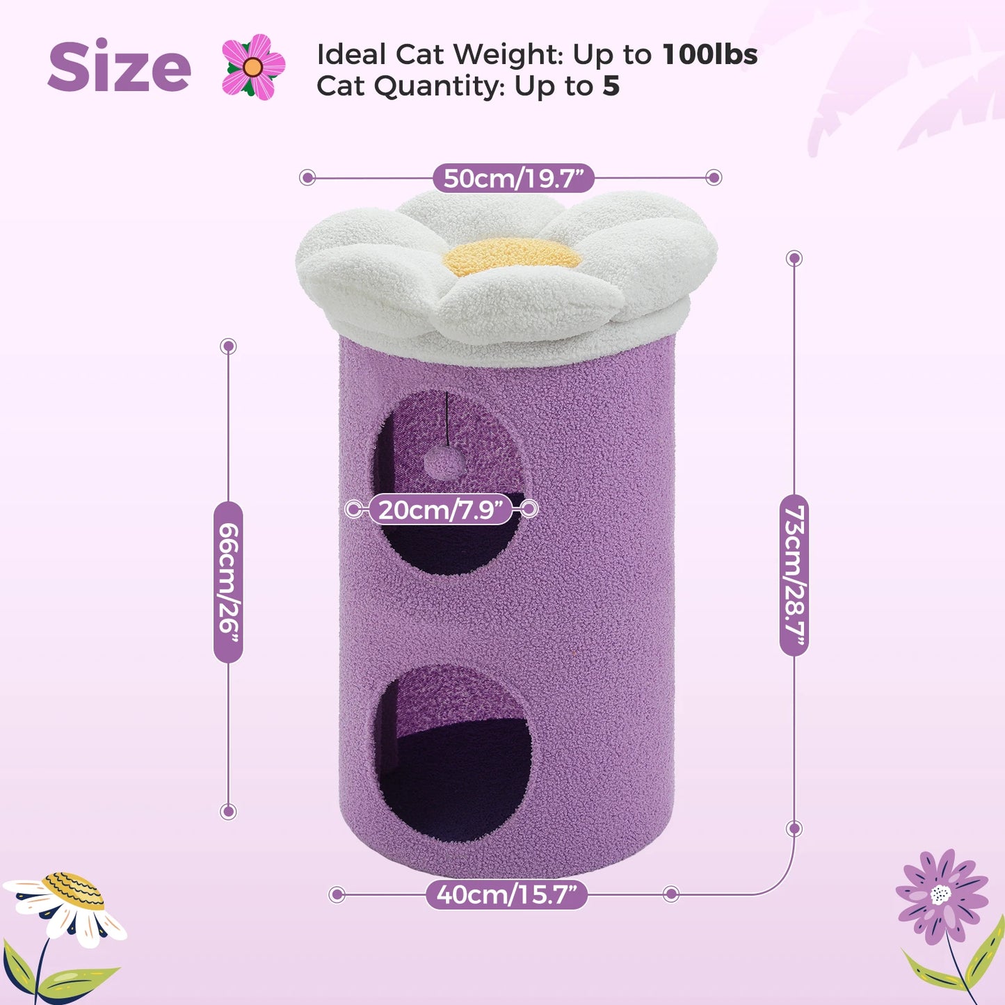 Flower Cat House With Pompom Ball For Spacious Multi Cat