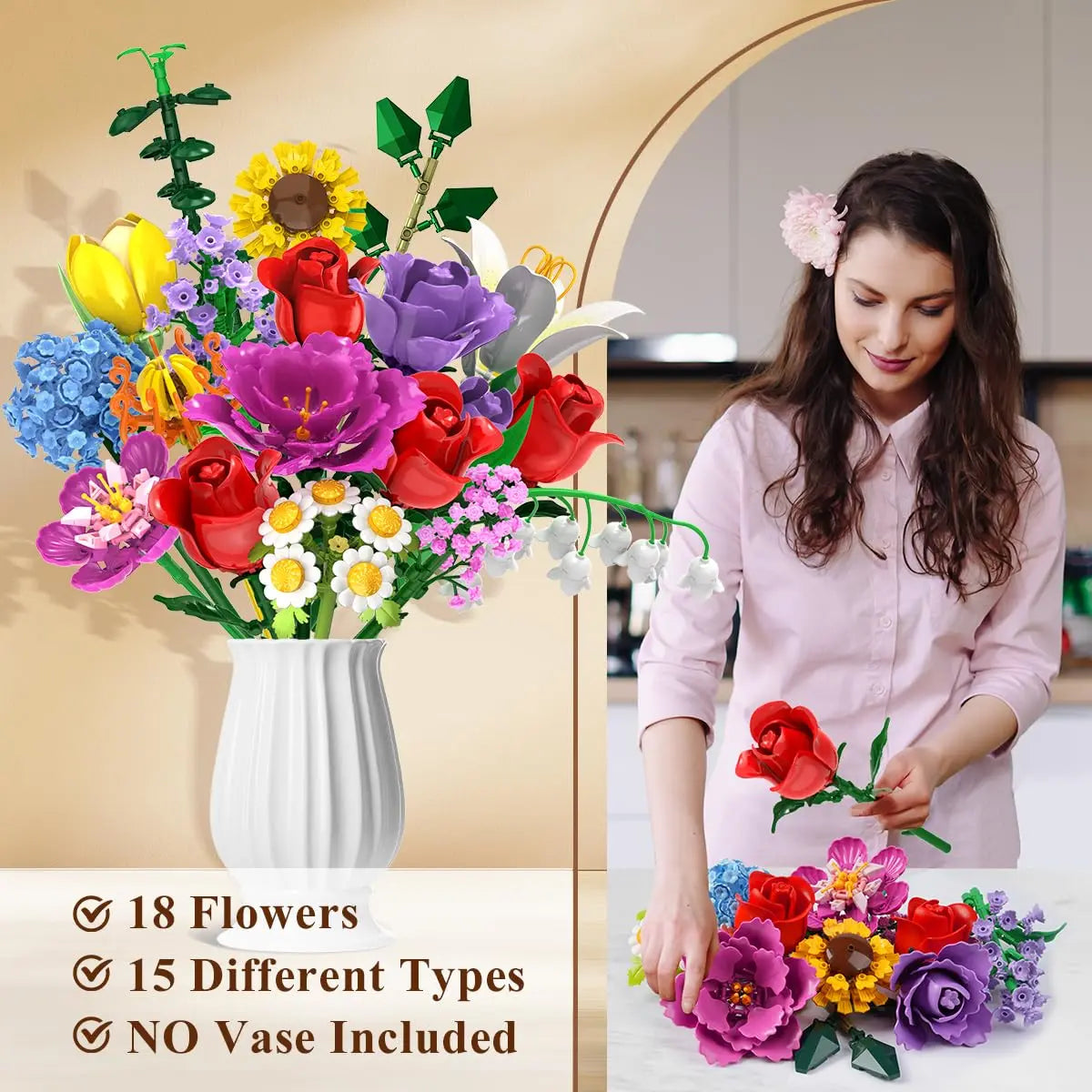 Flower Bouquet Building Set for Creative Home Decor and Gifts
