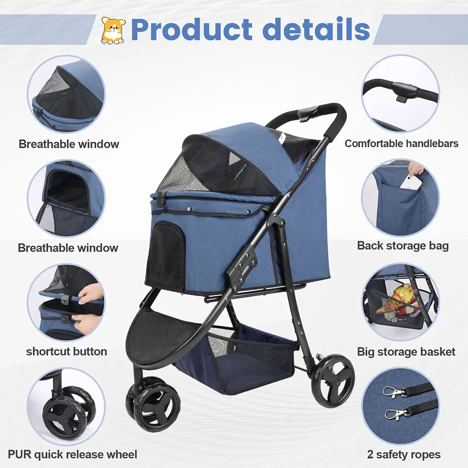 Foldable Pet Stroller Bag for Dogs and Cats on the Go