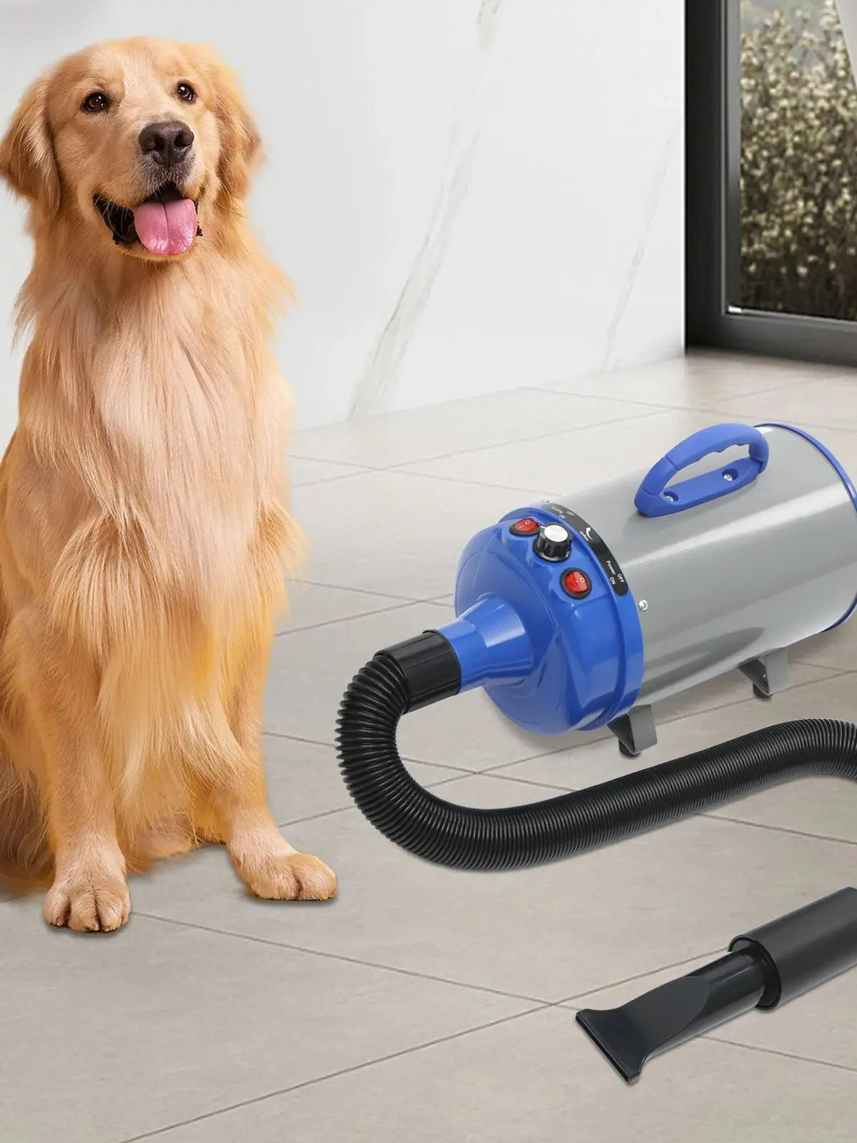 Electric Pet Hair Dryer with Adjustable Wind and Nozzles