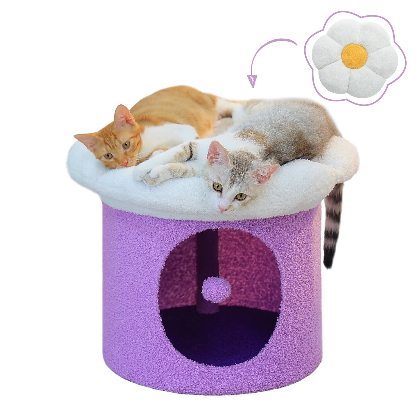 Flower Cat House With Pompom Ball For Spacious Multi Cat