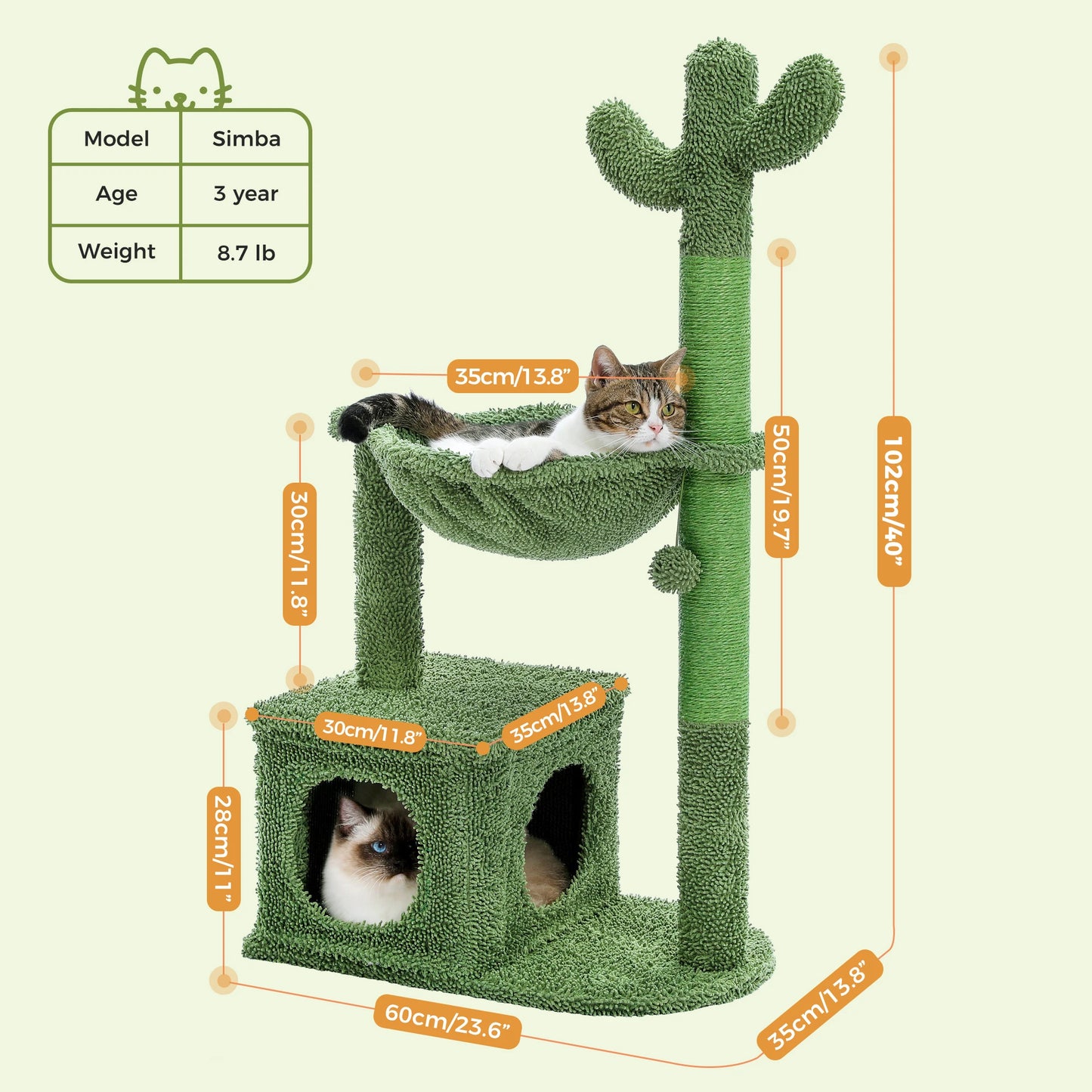 Cactus Cat Tree With Condo Hammock And Dangling Ball