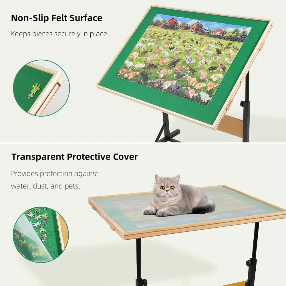 Wooden Jigsaw Puzzle Table for Adults With Drawers