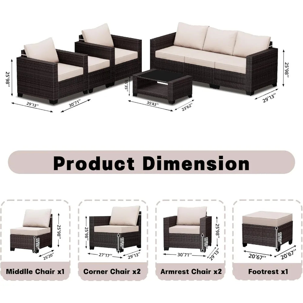 Modern Outdoor Wicker Sectional Sofa Conversation Set for Patios