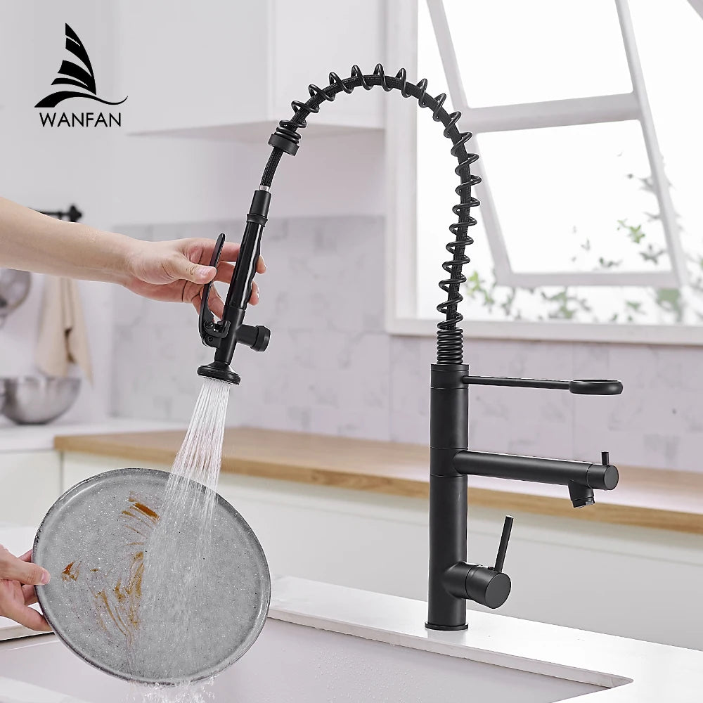 Brass Pull Out Kitchen Faucet With Swivel Spout Mixer