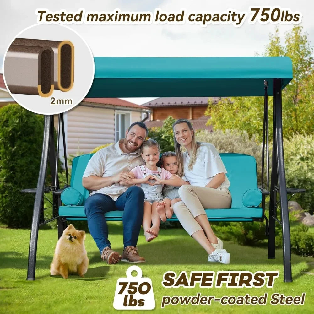 Outdoor Porch Swing with Adjustable Canopy and Thick Cushions