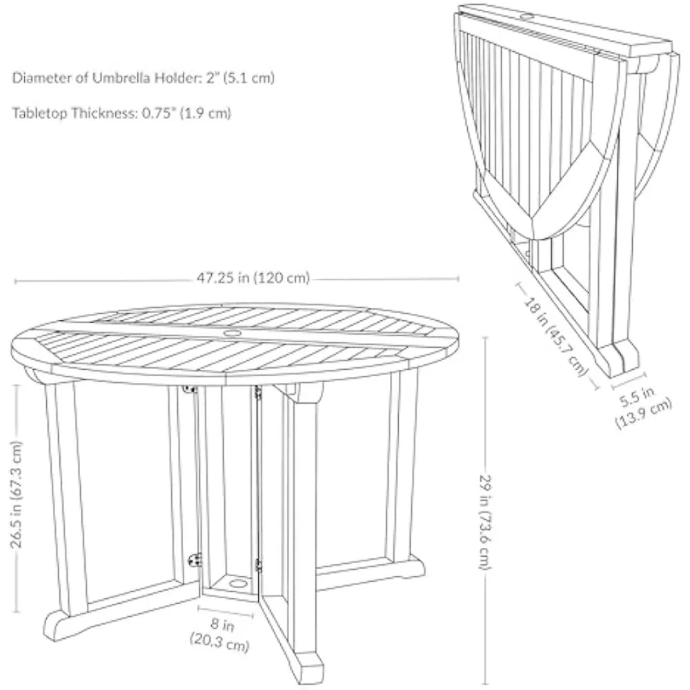Malaysian Hardwood Folding Patio Dining Table for Space-Saving Fun