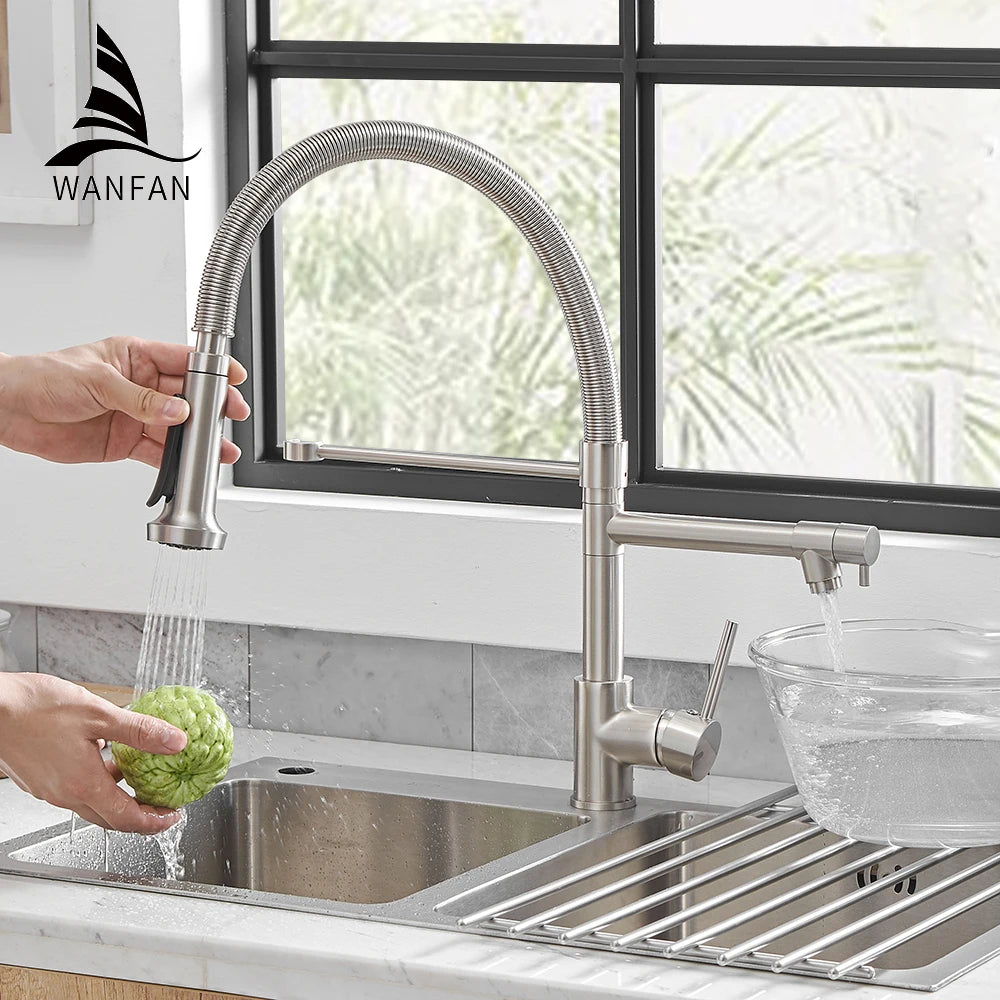 Pull Down Single Lever Kitchen Faucet With Brushed Finish