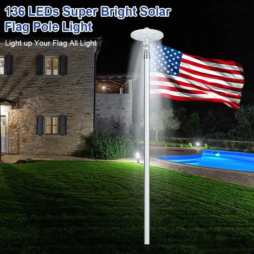 Solar Flag Pole Light with 136 Bright LEDs for Outdoor Use