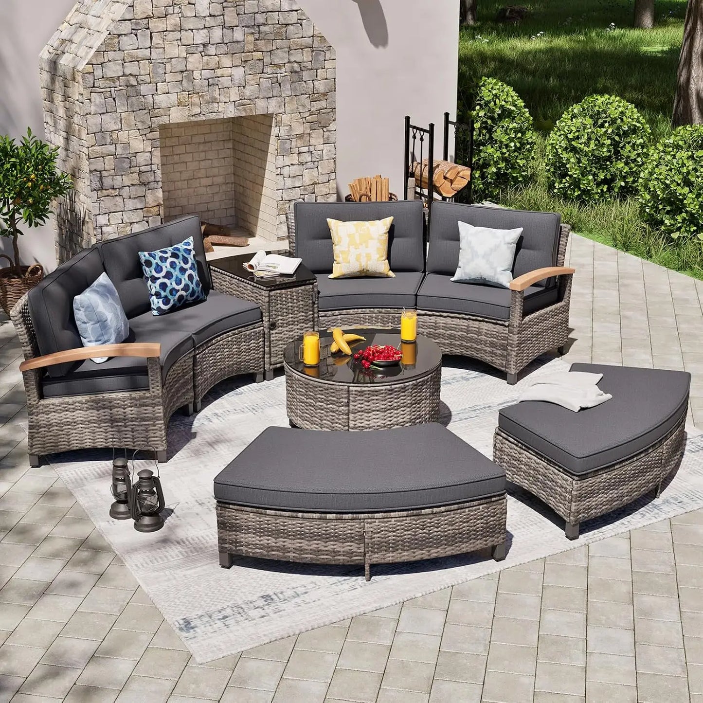 Stylish Half-Moon Outdoor Patio Furniture Conversation Set