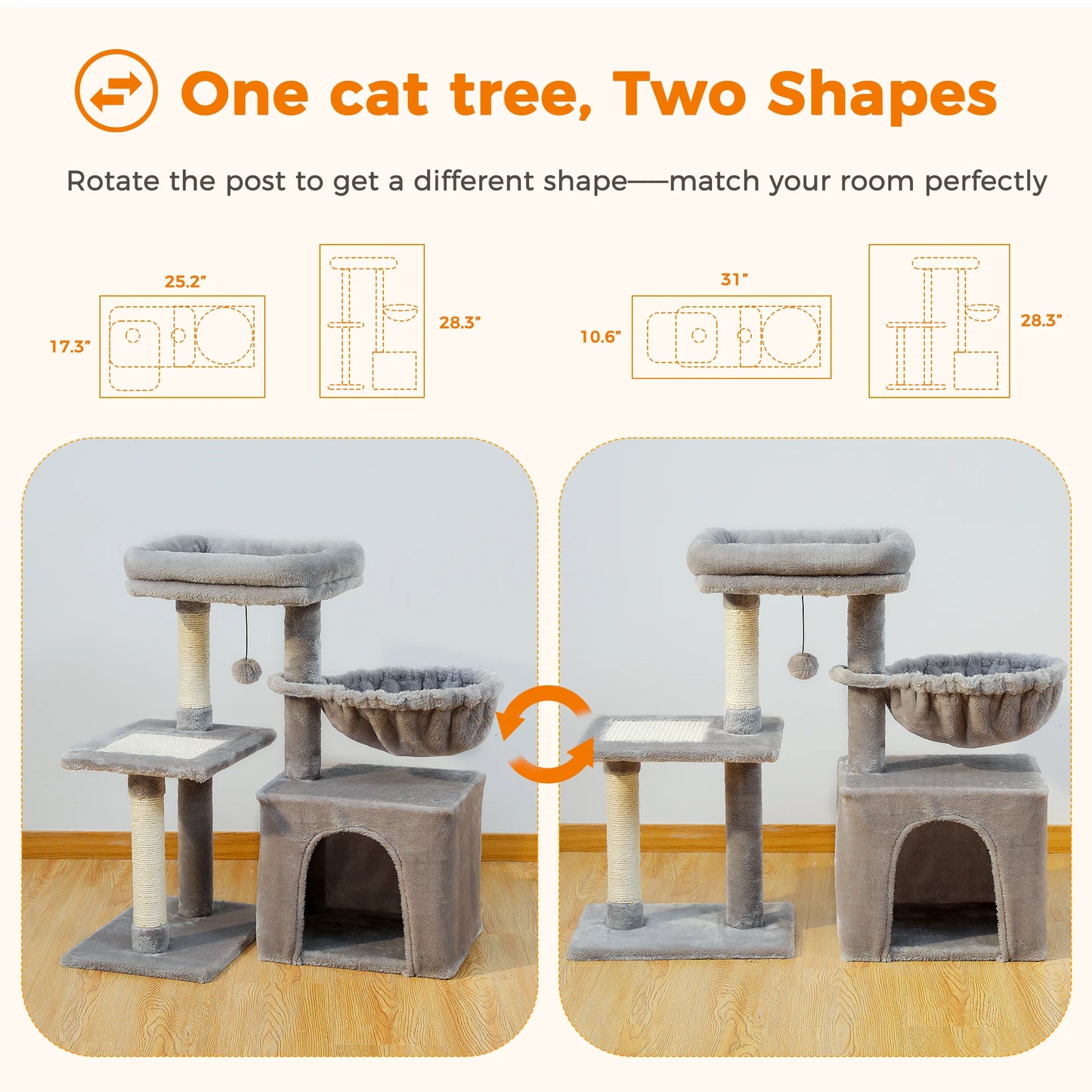 Indoor Cat Tree Condo With Perch And Scratching Board