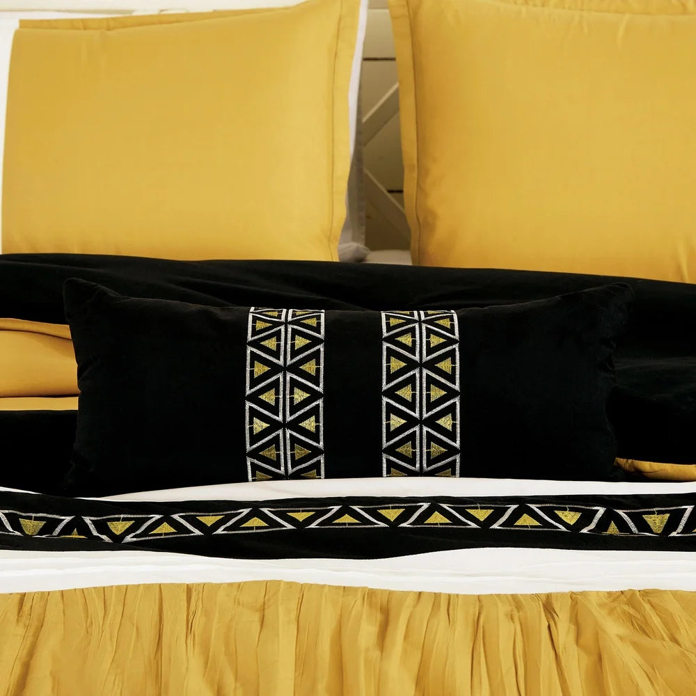 Luxurious Yellow Embroidered Queen Bedding Set Soft Microfiber