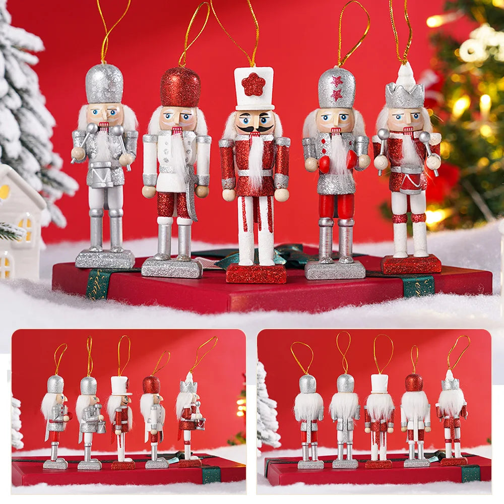 Wooden Nutcracker Soldier Ornaments Set for Christmas Decor