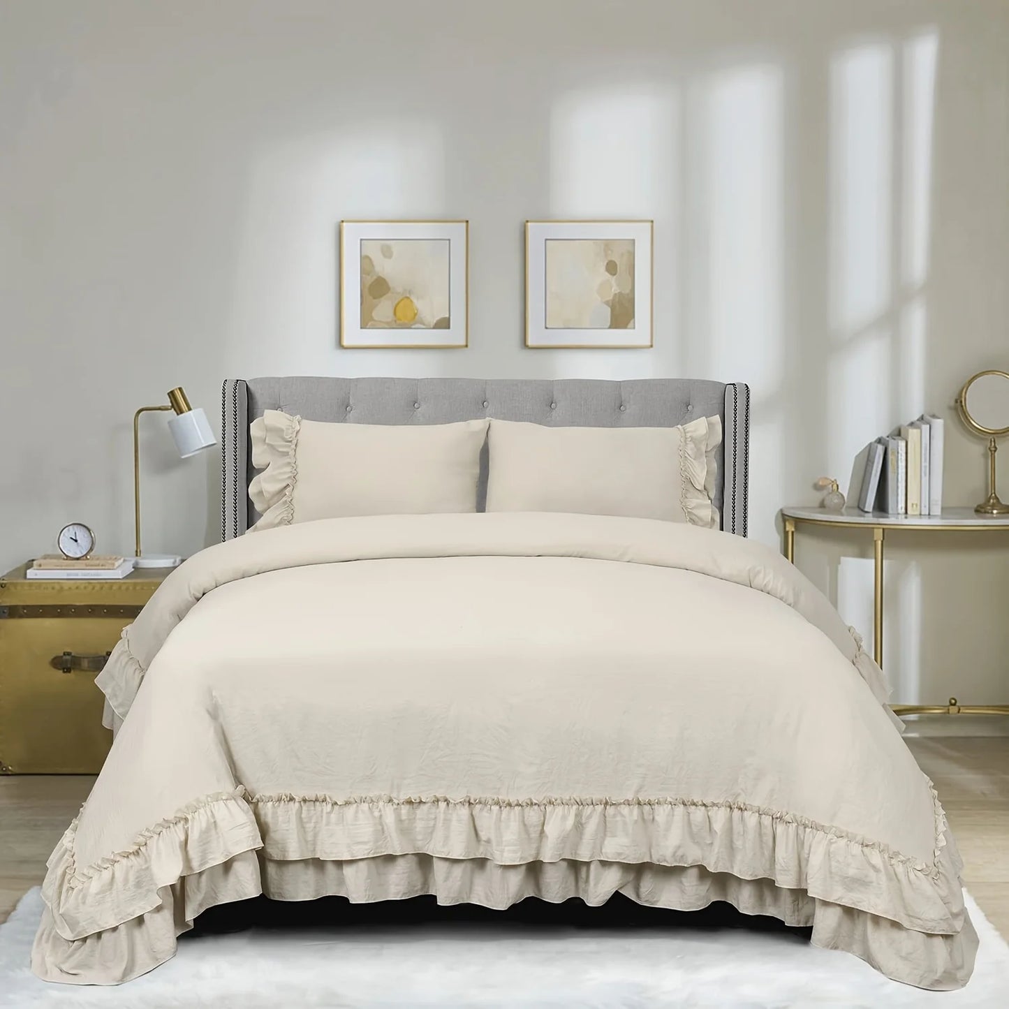 Cozy Farmhouse Ruffled Duvet Cover Set for Elegant Bedding