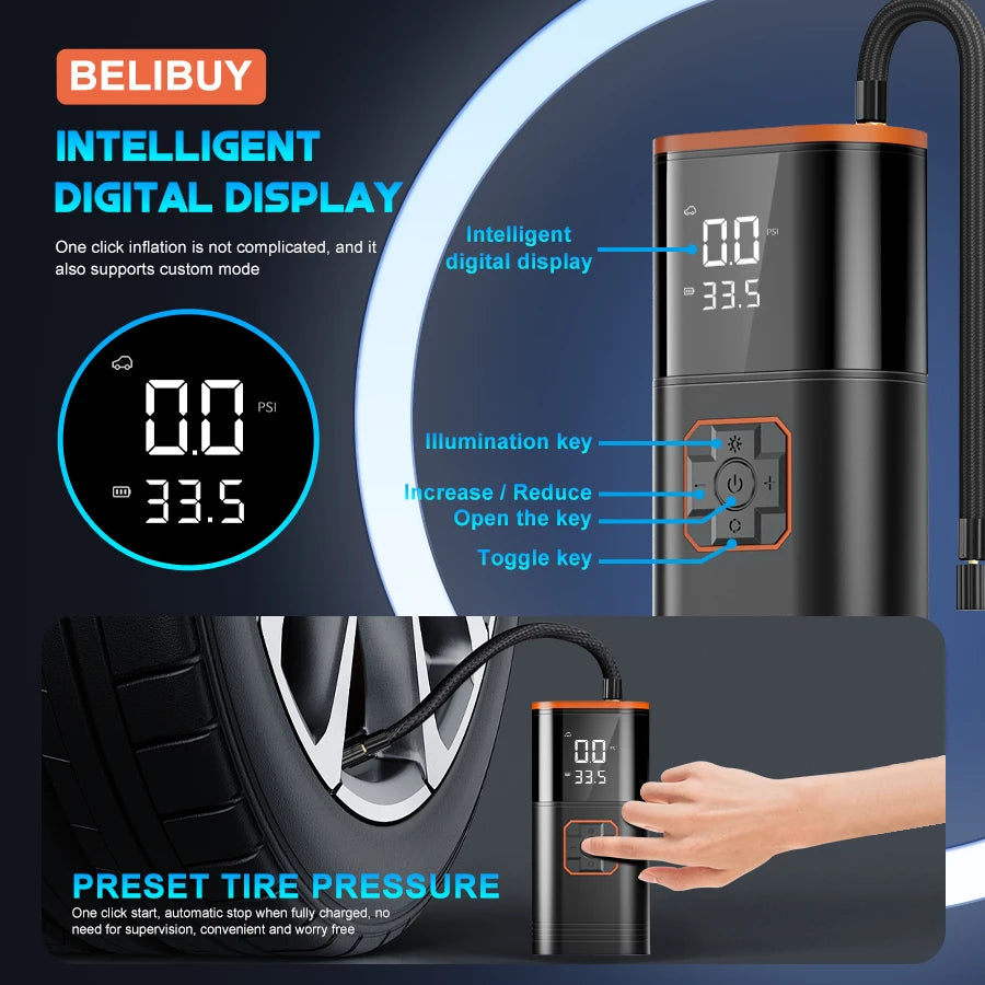 Belibuy Car Air Pump Tire Inflator with USB Mobile Power