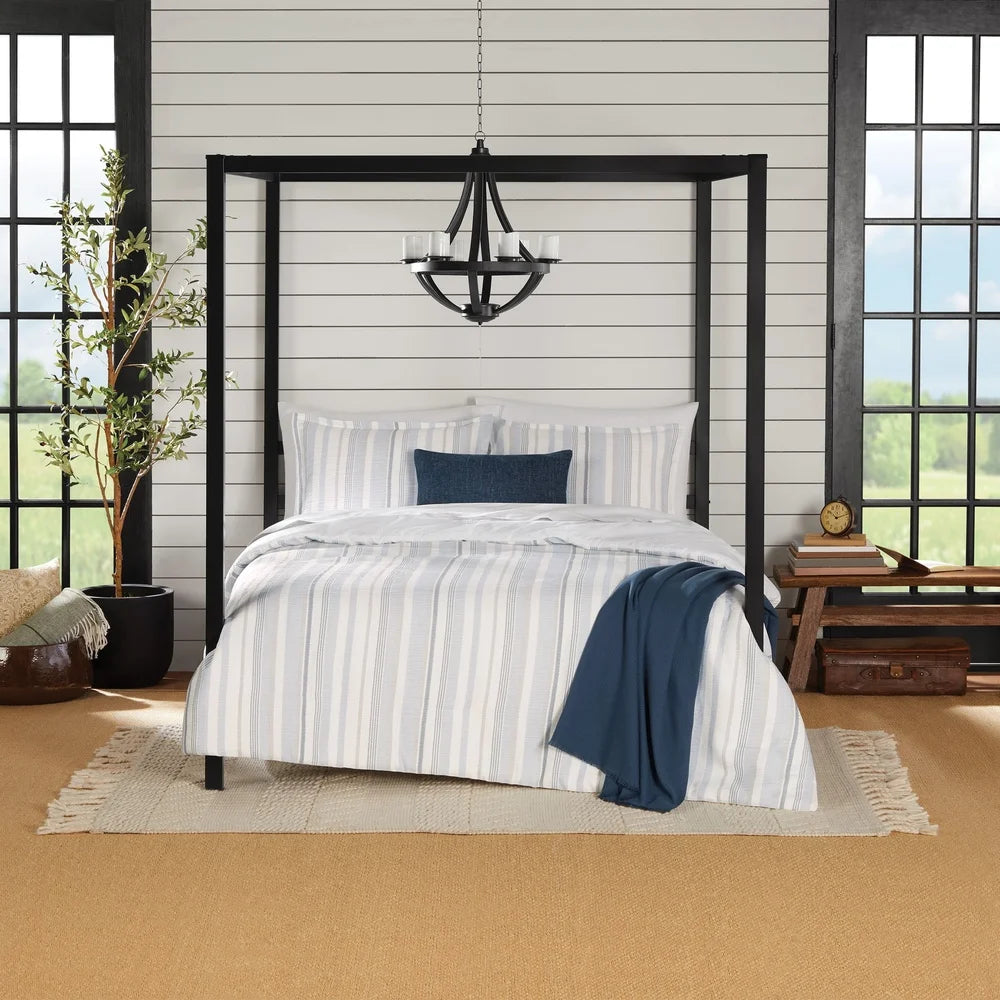 Five Piece Blue Stripe Comforter Set for All Season Comfort
