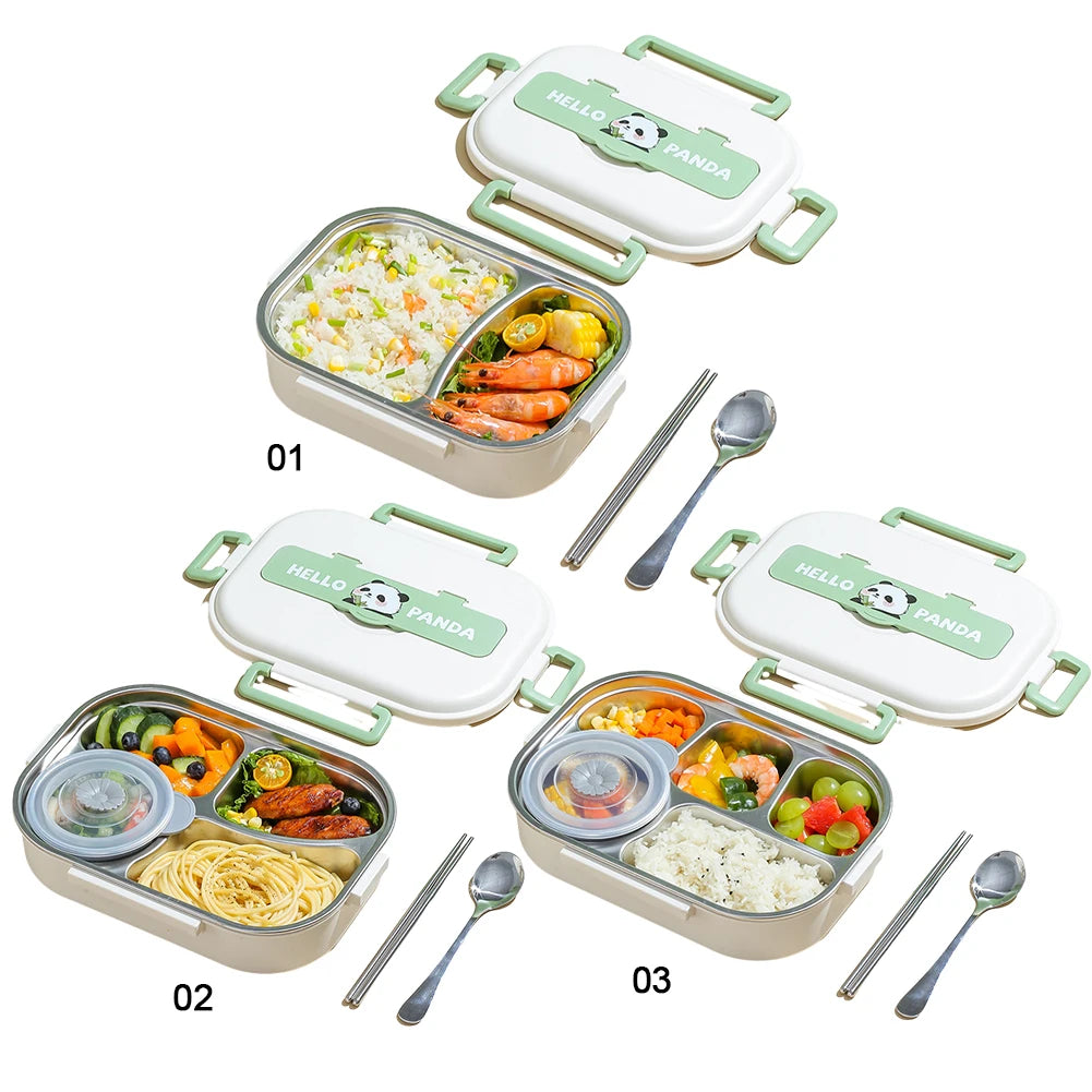 Panda Stainless Steel Thermal Lunch Box with Cutlery Set