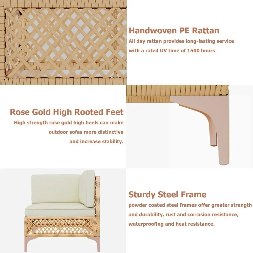 Outdoor Patio Wicker Furniture Set with Cushions and Glass Table