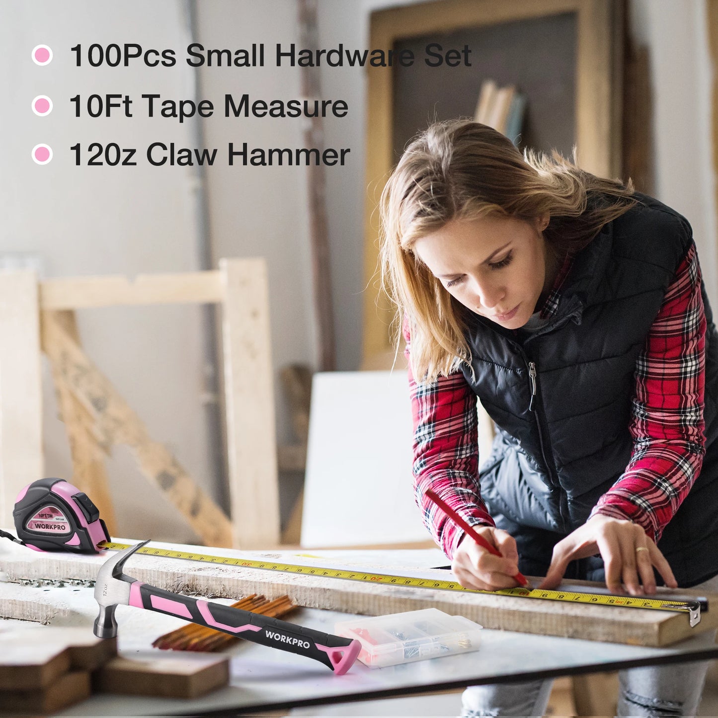 Workpro Pink Tool Kit for Home Repair and DIY Projects