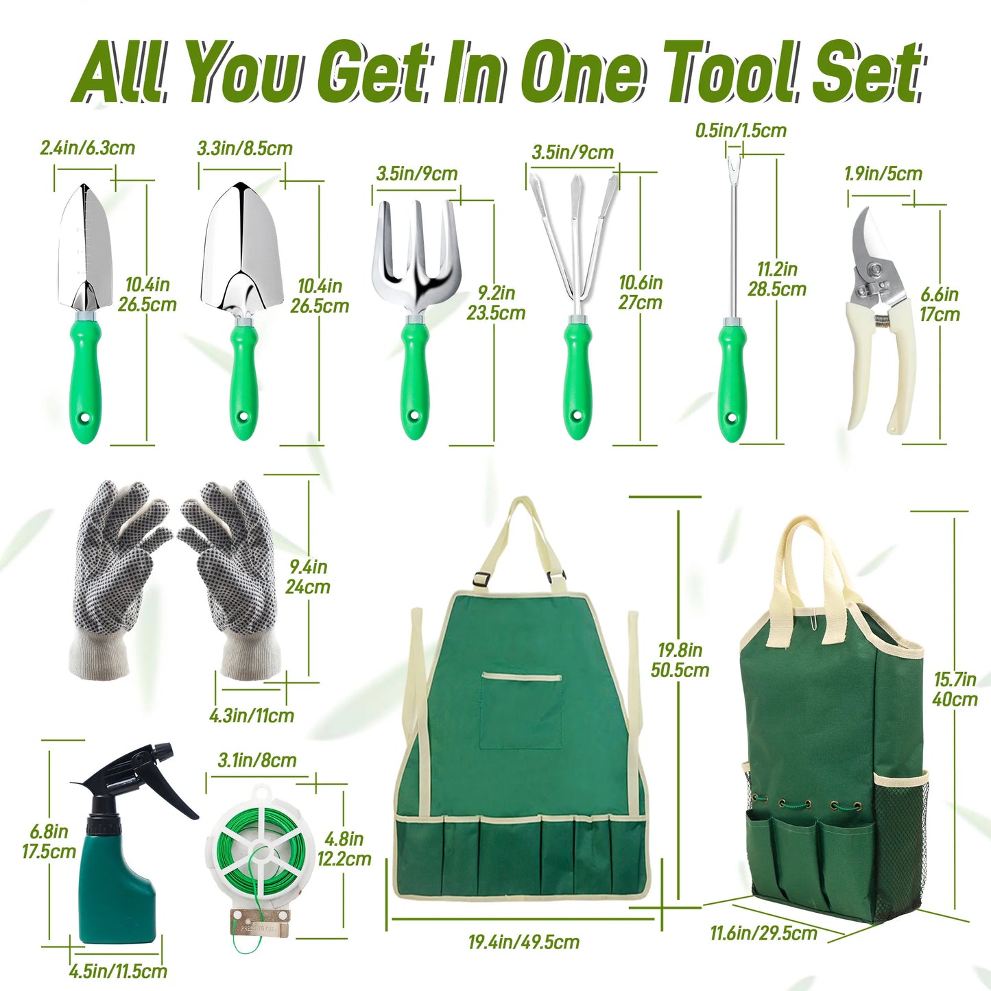 Garden Tool Set with Organizer Handbag for Planting and Pruning