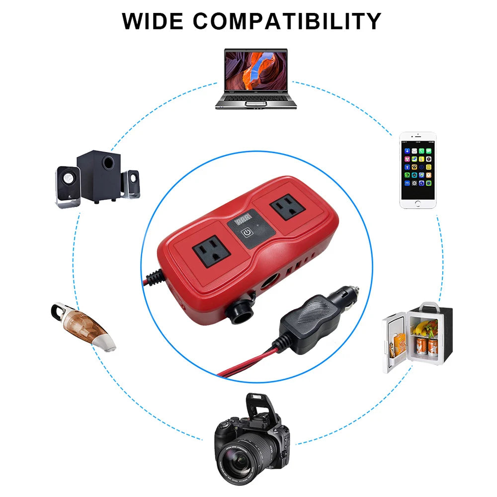 200W Car Inverter DC To AC Power Converter With Fast Charging
