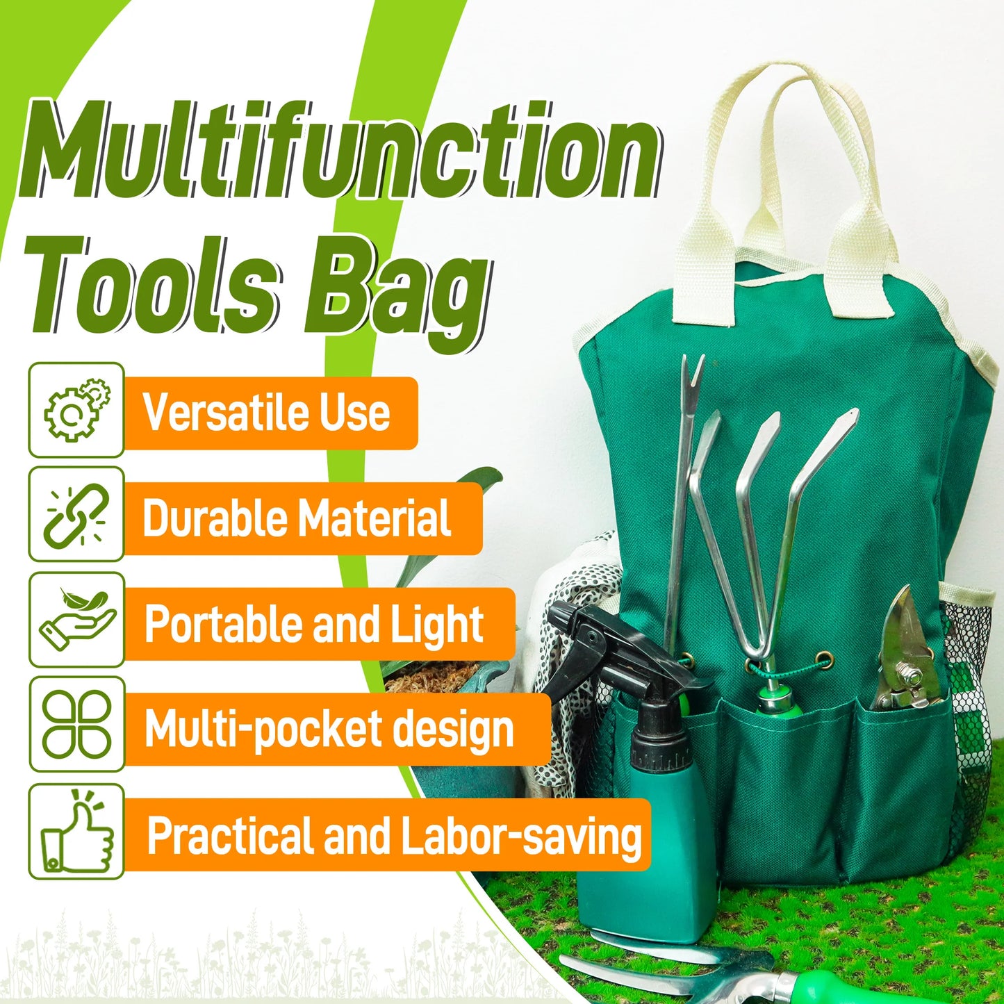 Garden Tool Set with Organizer Handbag for Planting and Pruning