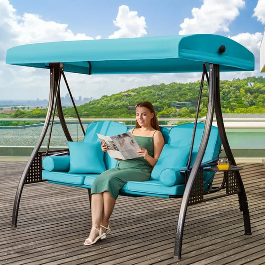 Outdoor Porch Swing with Adjustable Canopy and Thick Cushions