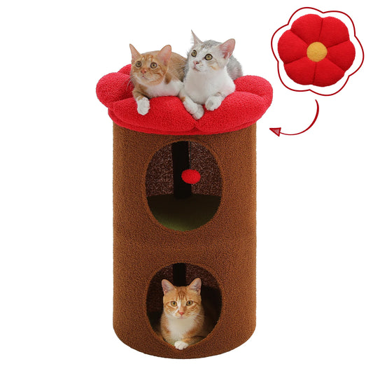 Flower Cat House With Pompom Ball For Spacious Multi Cat