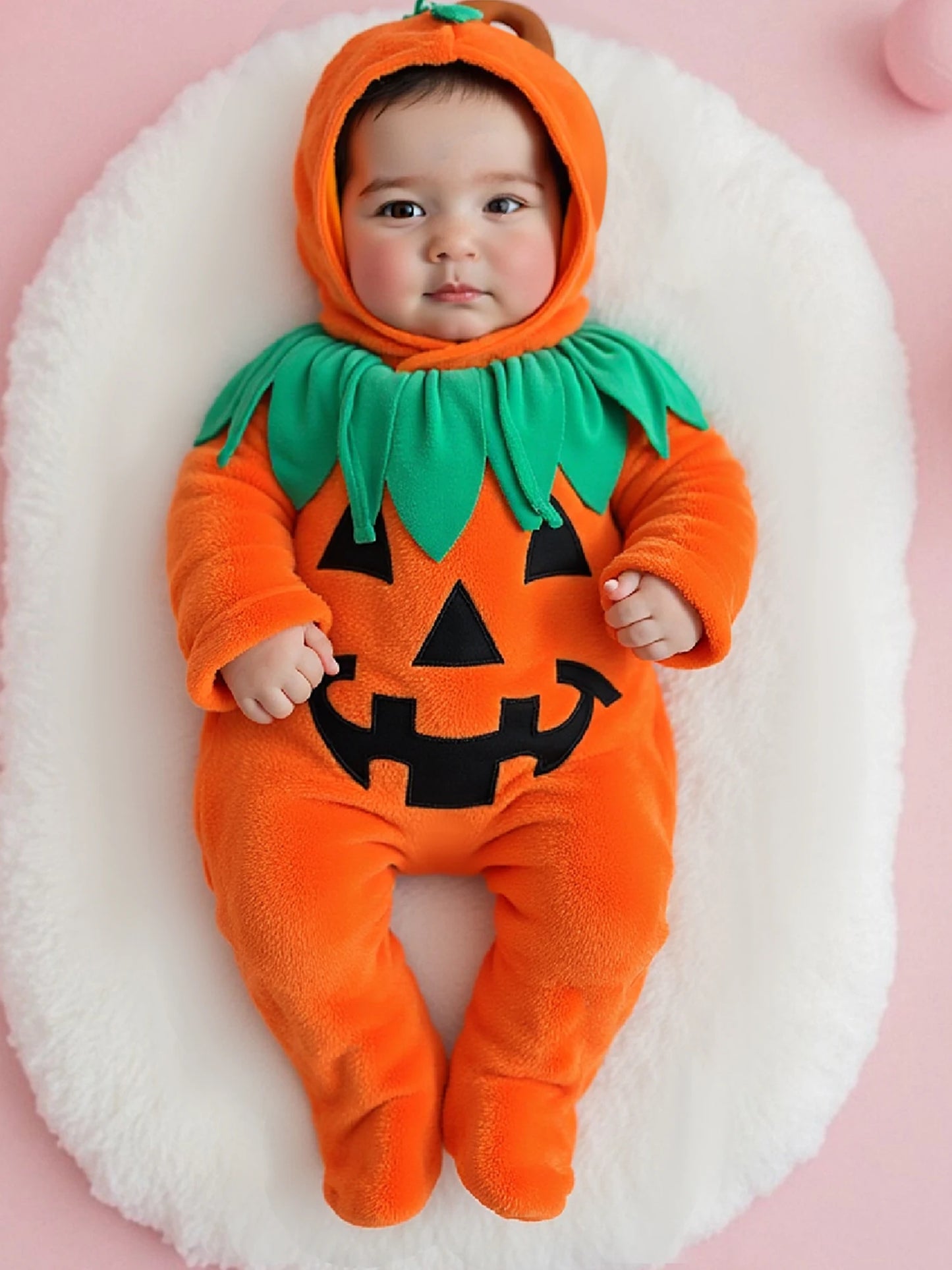 Infant Halloween Pumpkin Romper Set With Hat For Baby Girl