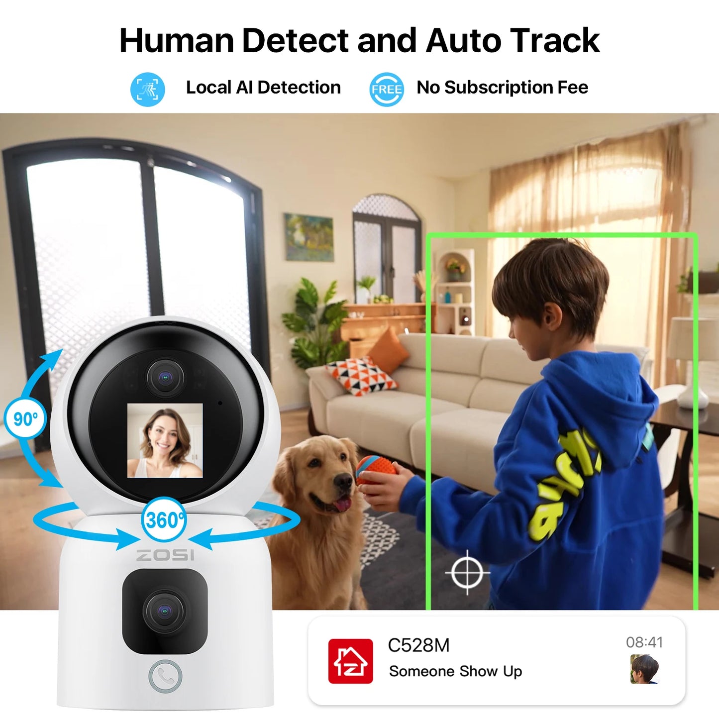 ZOSI Smart Home Security Camera With AI Auto Tracking Features