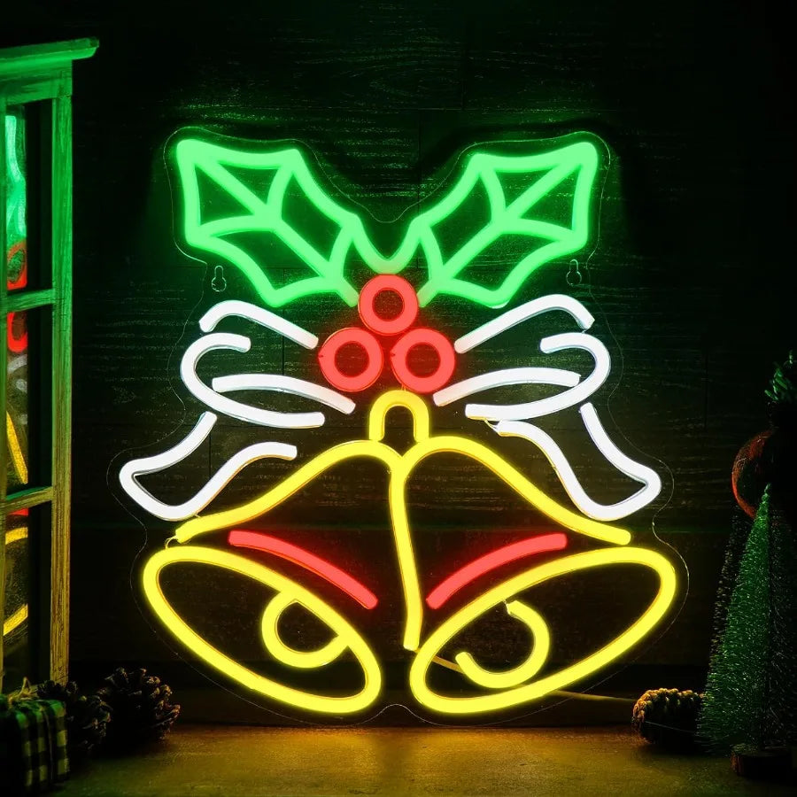 Christmas Neon Bells LED Signs For Home Bar Party Decor