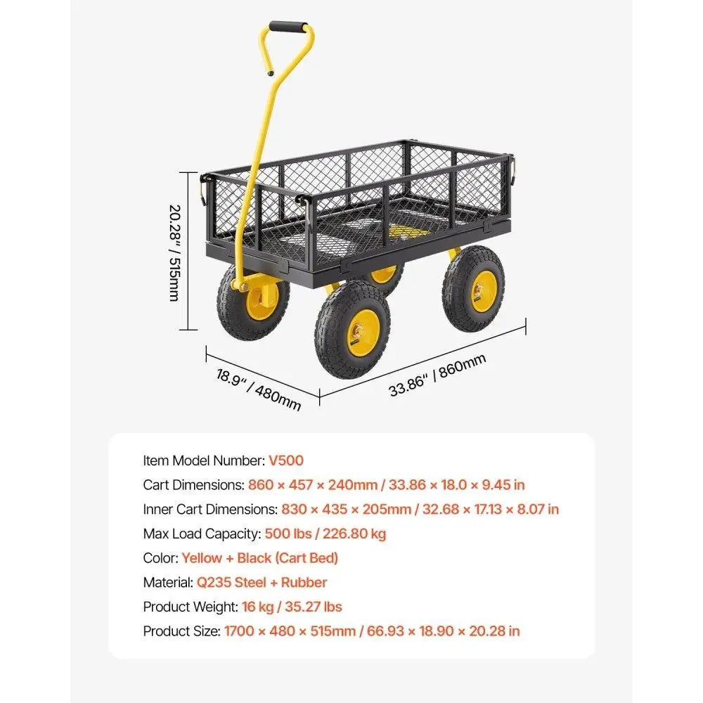 Heavy Duty Garden Cart With All Terrain Tires And Removable Sides