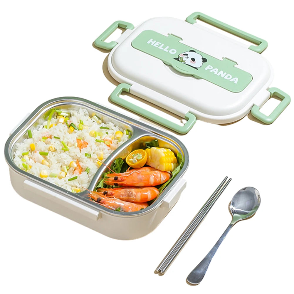 Panda Stainless Steel Thermal Lunch Box with Cutlery Set