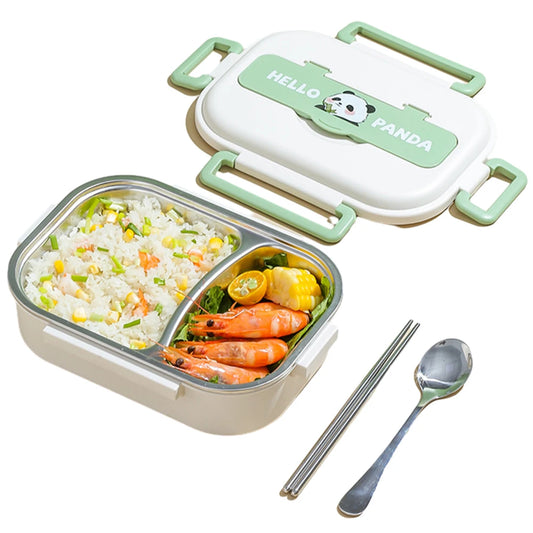 Panda Stainless Steel Thermal Lunch Box with Cutlery Set