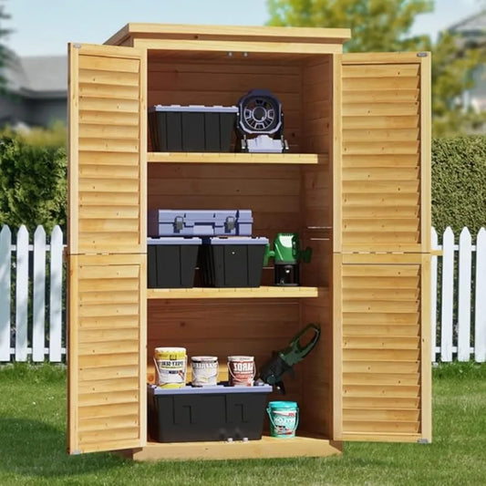 Lockable Storage Cabinet with Double Doors and Three Shelves