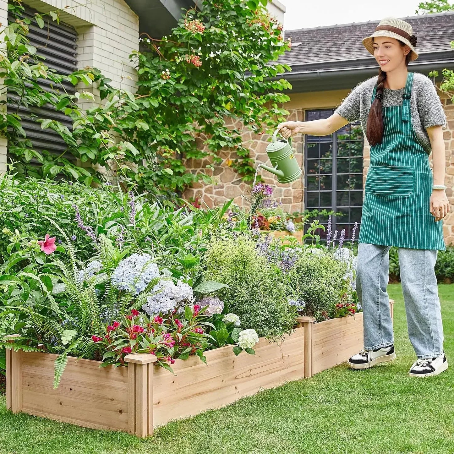 Customizable Wooden Raised Garden Bed Divisible Planter Box