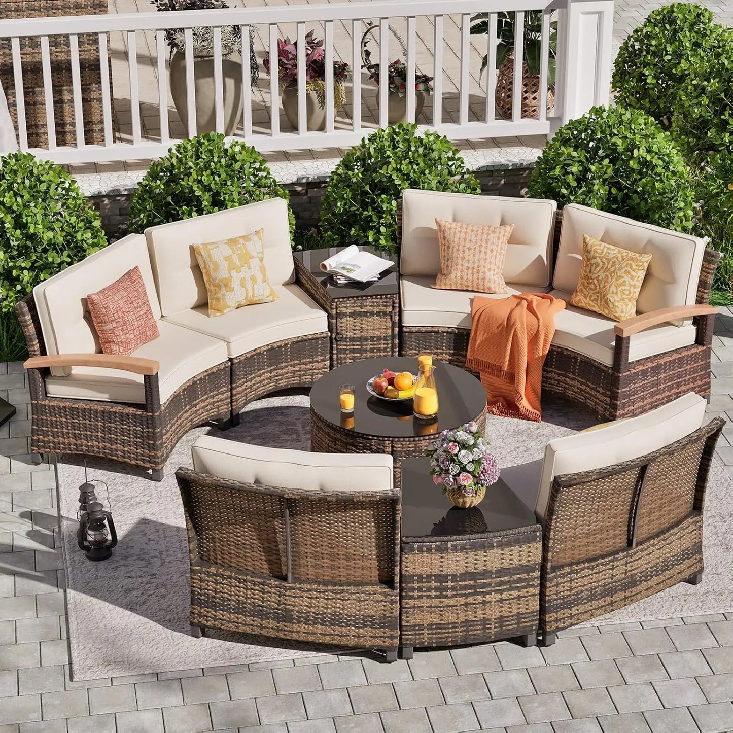 Stylish Half-Moon Outdoor Patio Furniture Conversation Set