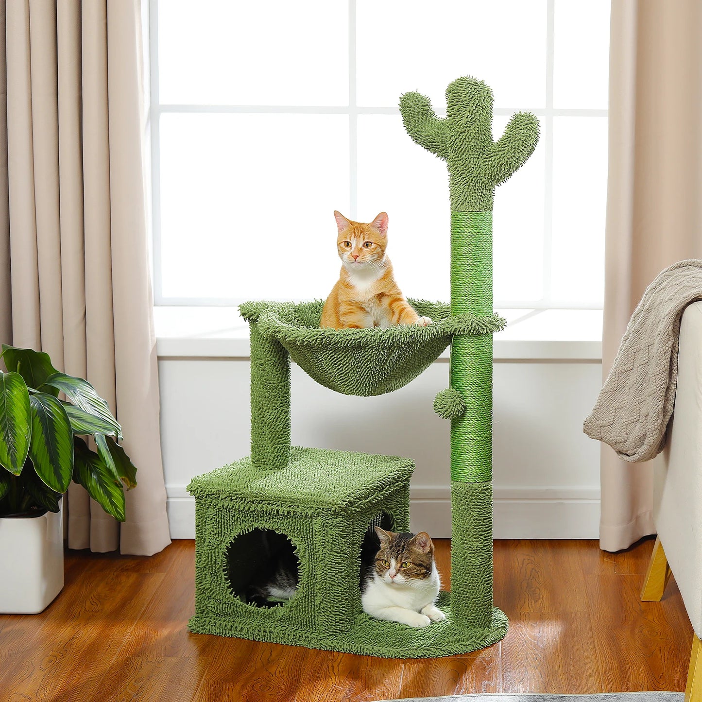 Cactus Cat Tree With Condo Hammock And Dangling Ball