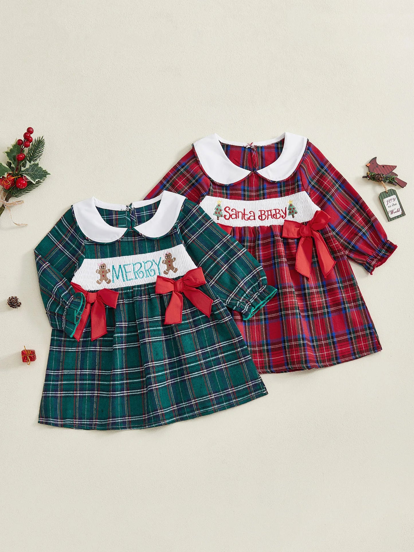 Infant Christmas Romper Set With Hat Plaid Reindeer Snowman