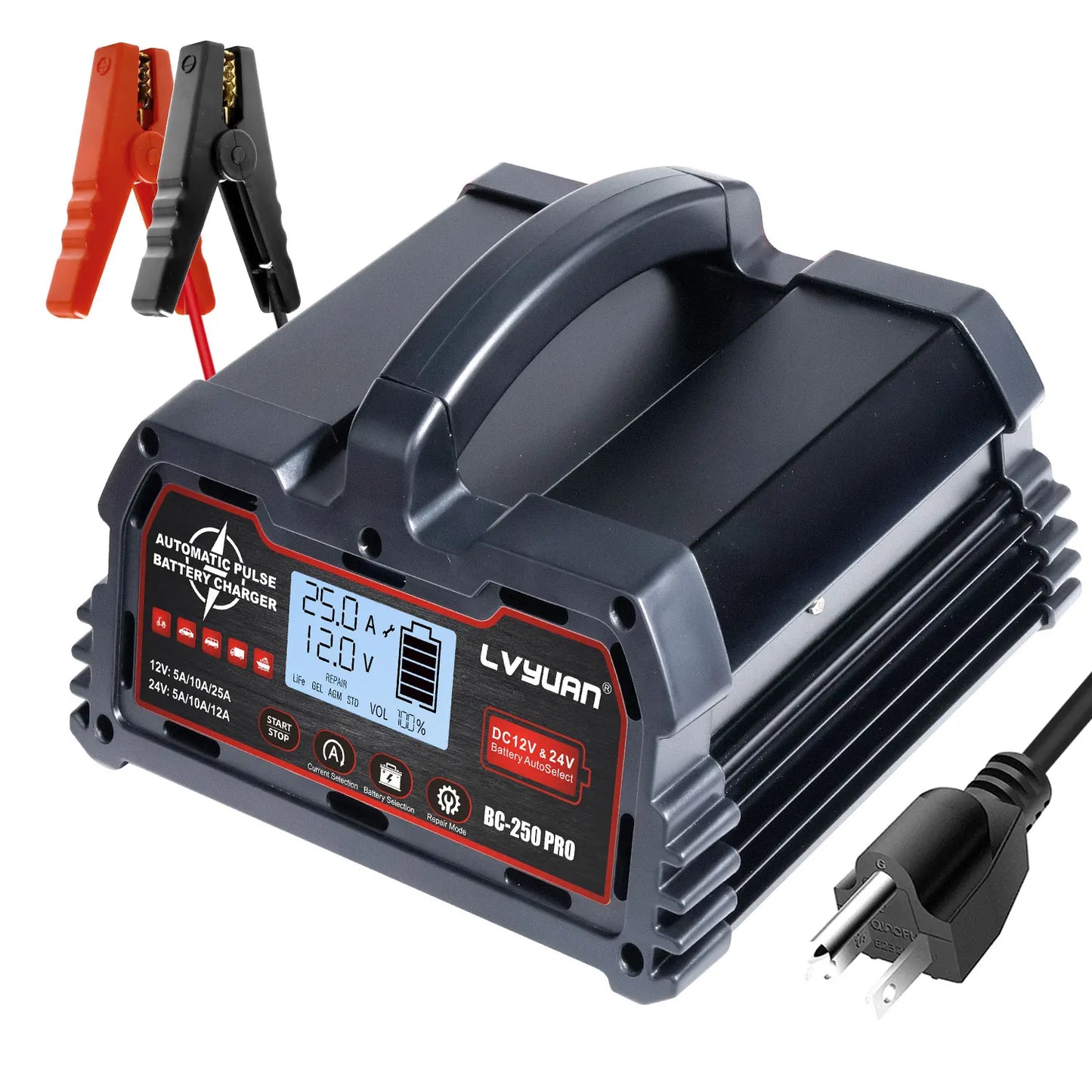 DC 12V 24V Smart Battery Charger With LCD Display Advanced